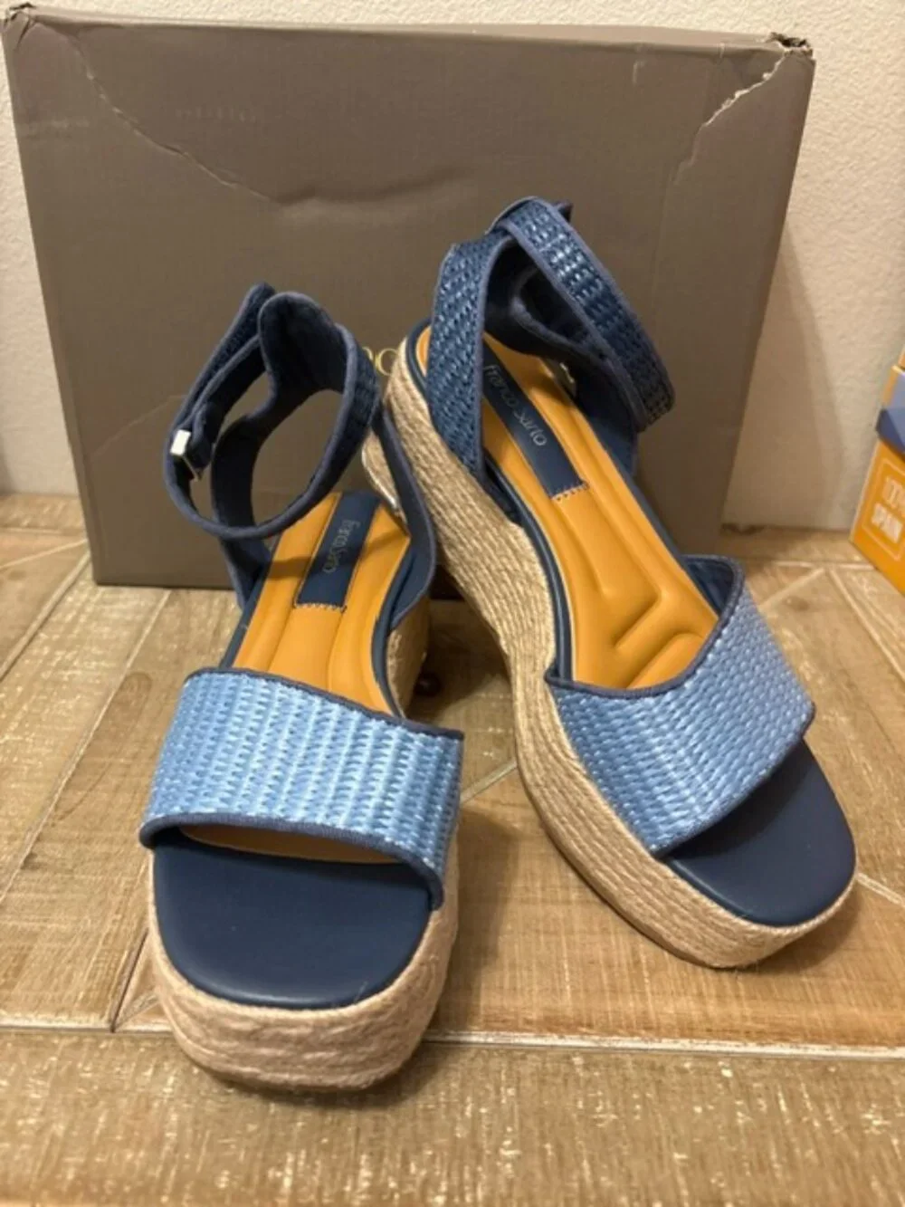 NEW Franco Sarto Tiffany Platform Espadrille Sandals Blue Size 7.5
